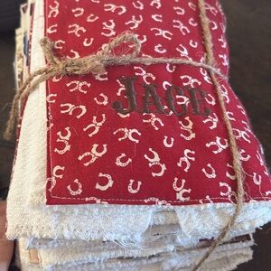 Red and White Horseshoe Patterned Fabric Bundle